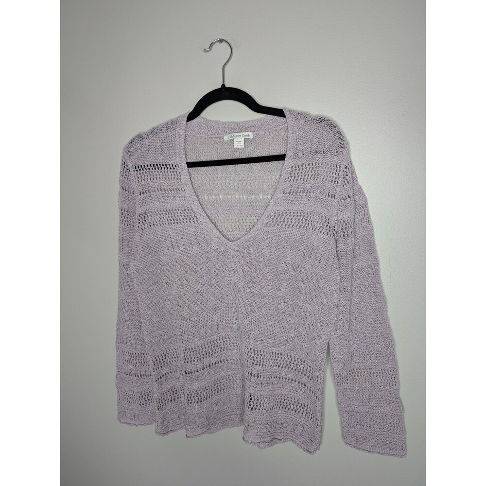 Coldwater Creek Lavender Linen Blend Knit V-neck Lightweight Sweater L